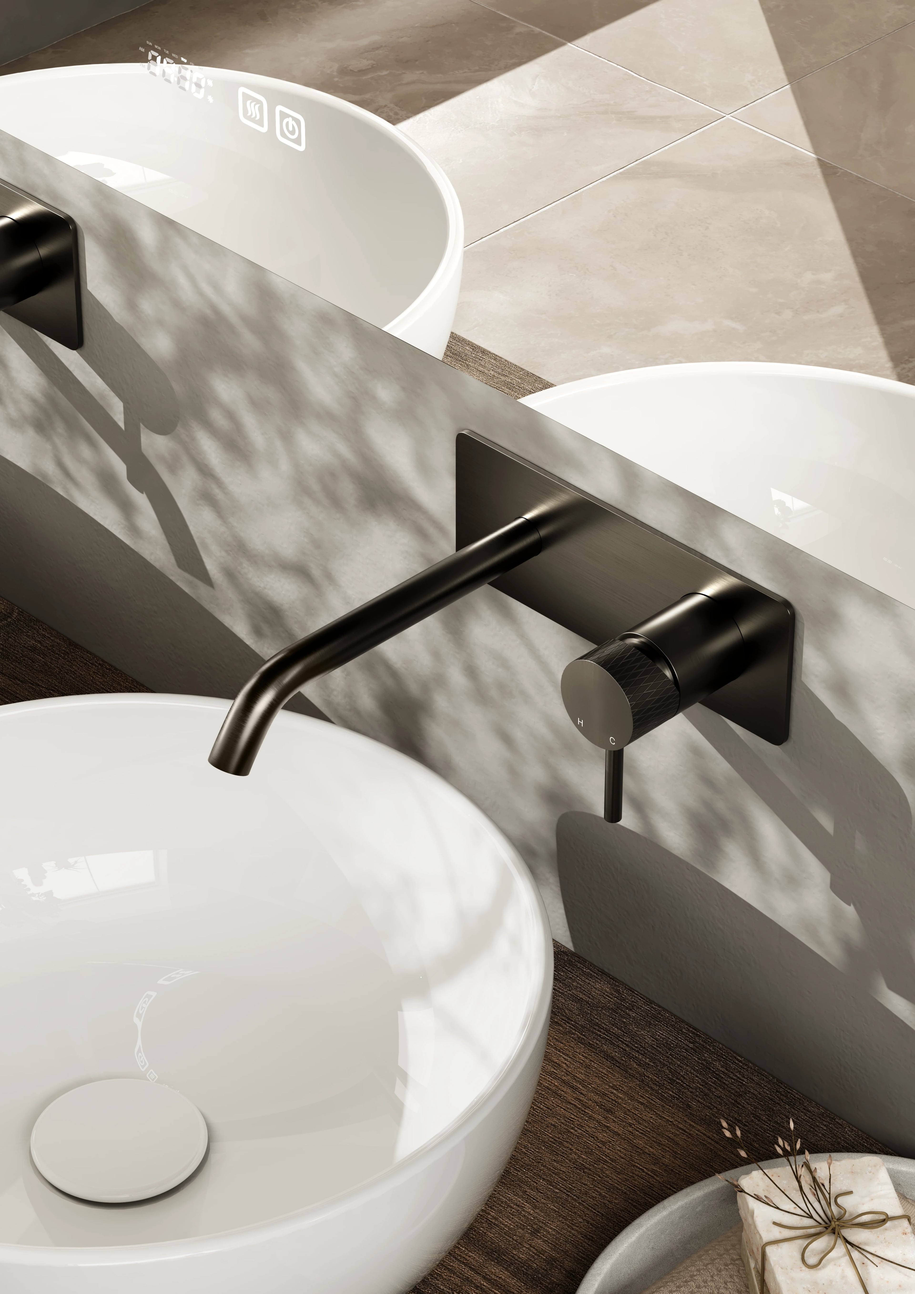 Thor badkamerkraan in donkere sfeervolle badkamer