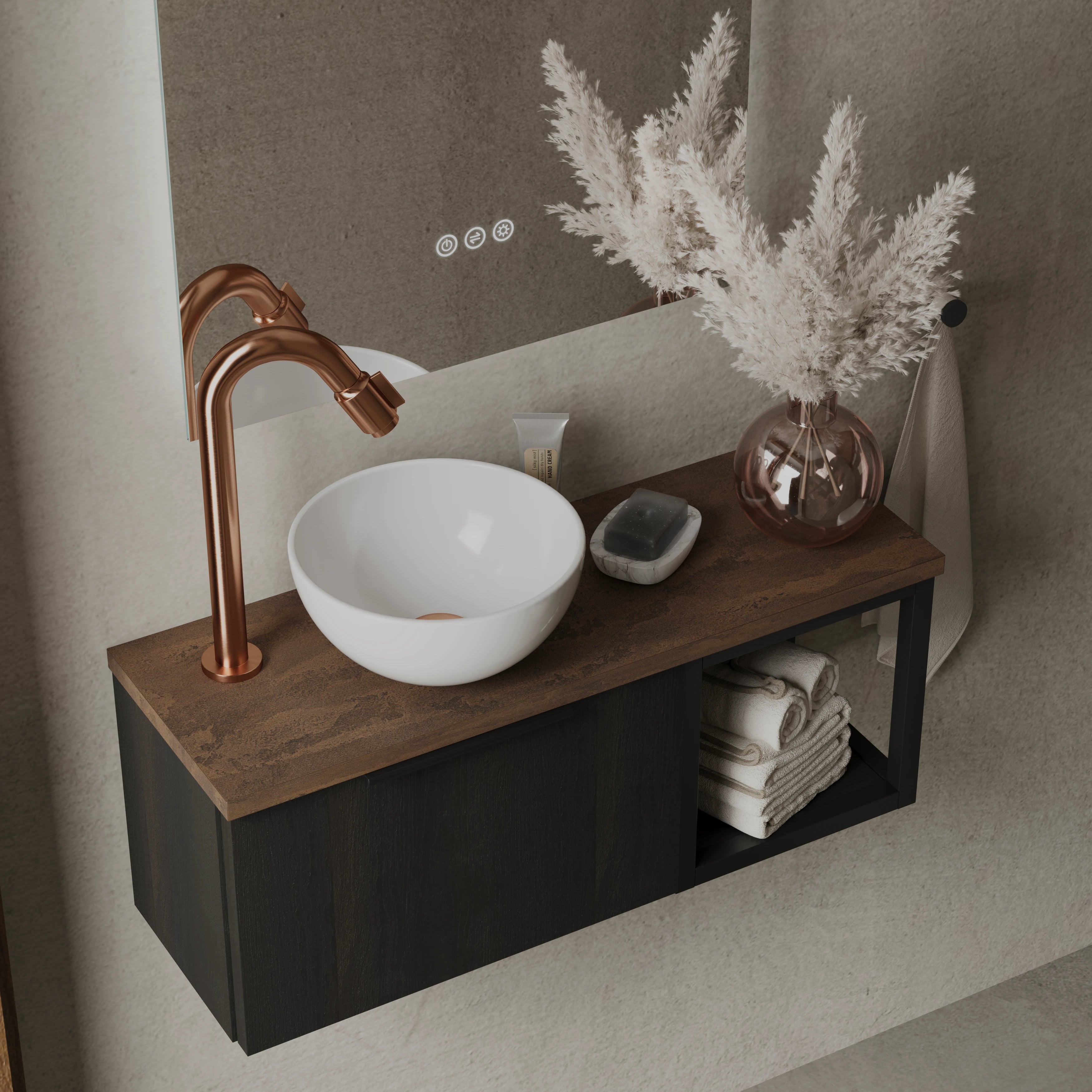 Sjithouse toiletmeubel 65cm breed koperen spiegel M23