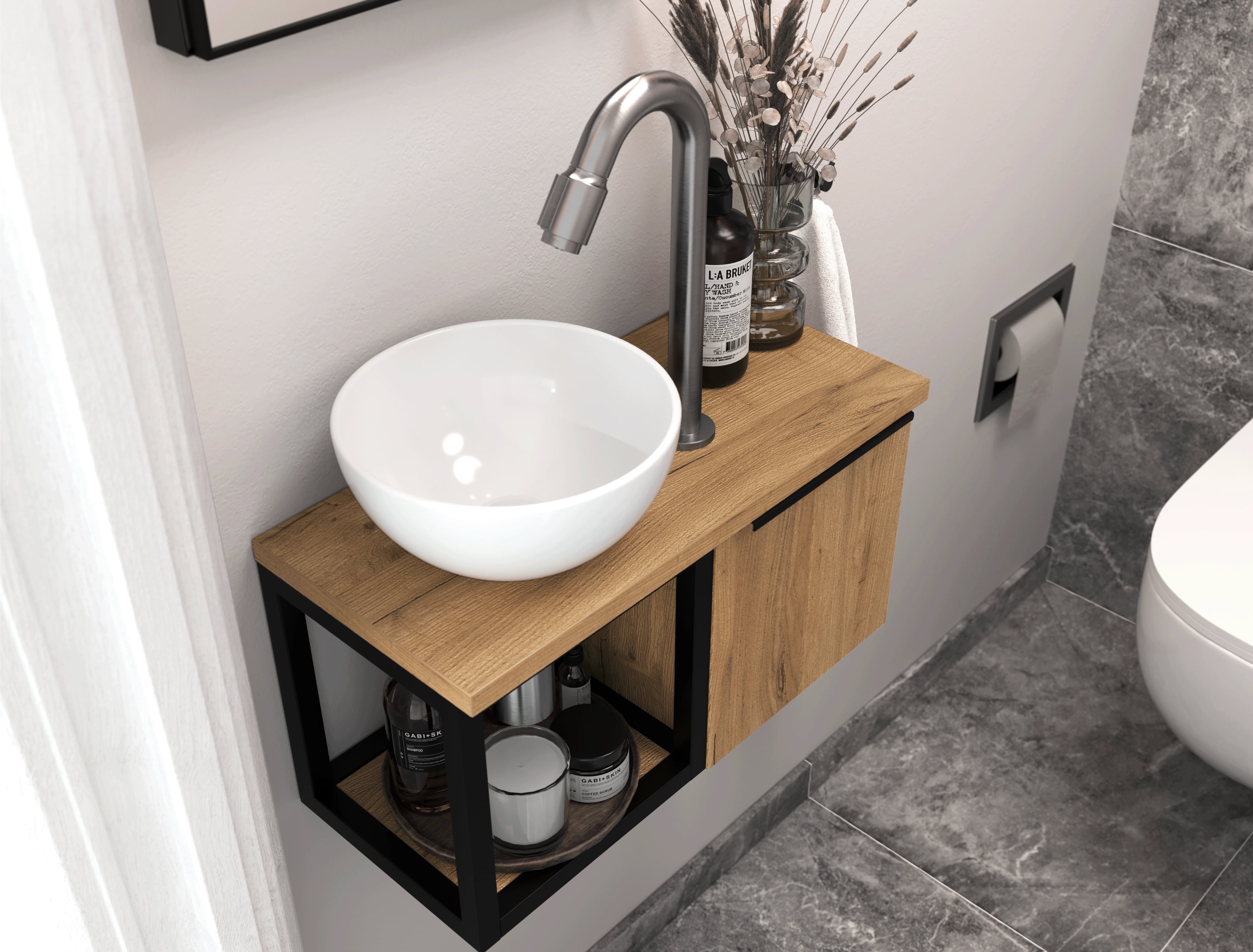 Sjithouse Moon spiegel 23cm wit met naturel accent