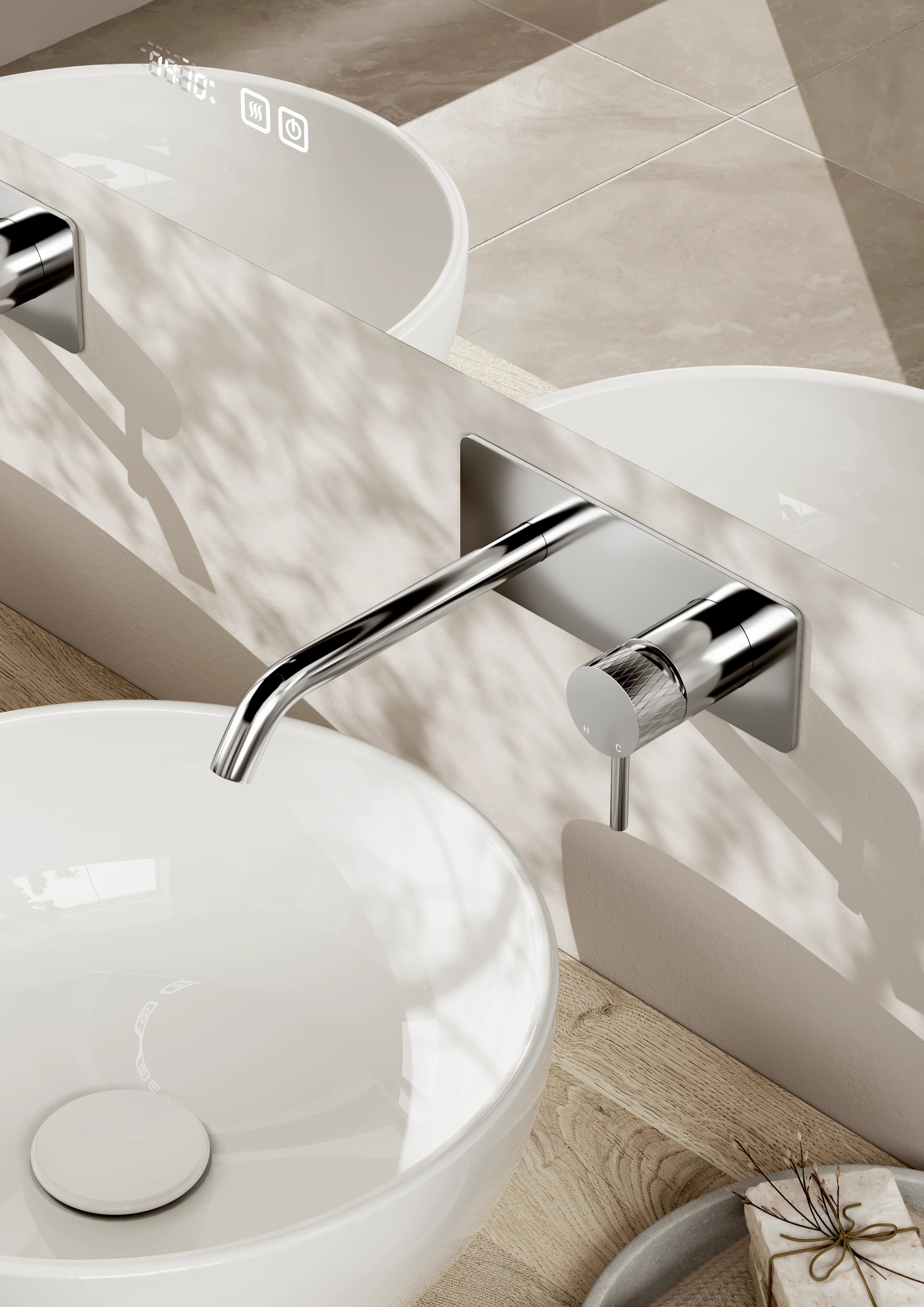 Thor kranen collectie in lichte, moderne badkamer